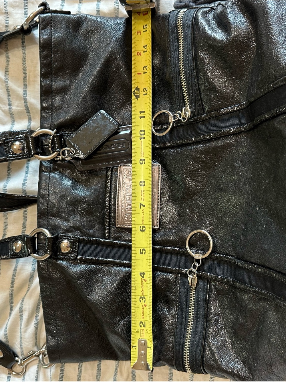 Coach black  Leather Shoulder Bag with Silver Hardware patent